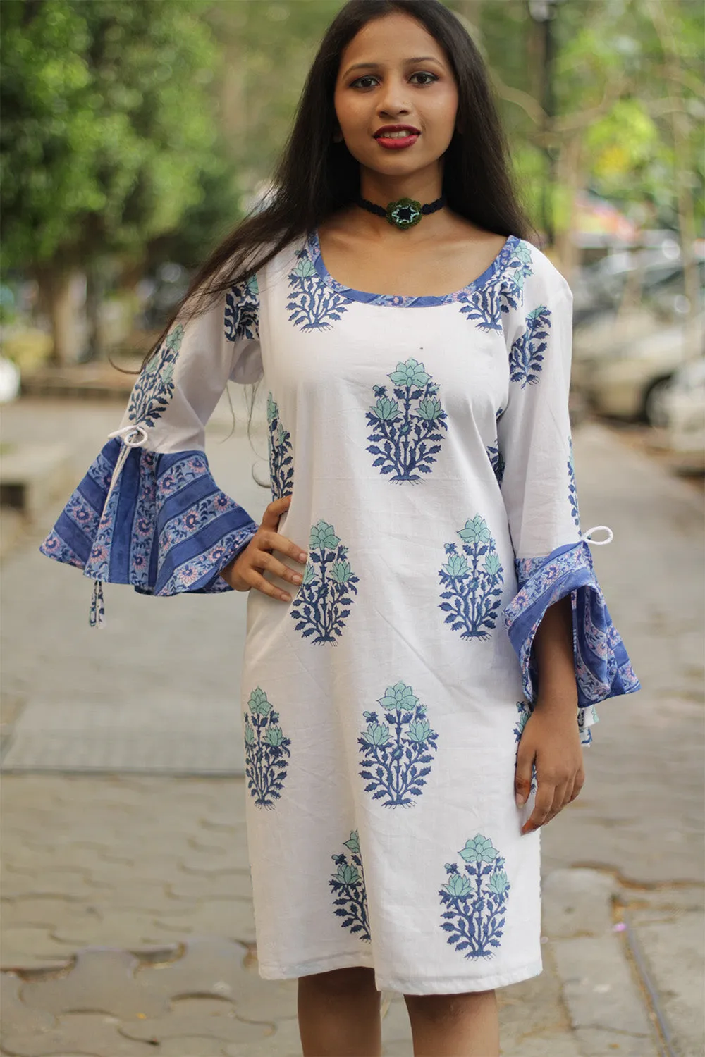 Sayali | Short Dress | Cobalt Blue Blooms Sanganeri