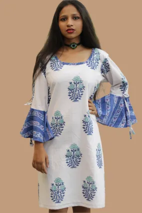 Sayali | Short Dress | Cobalt Blue Blooms Sanganeri