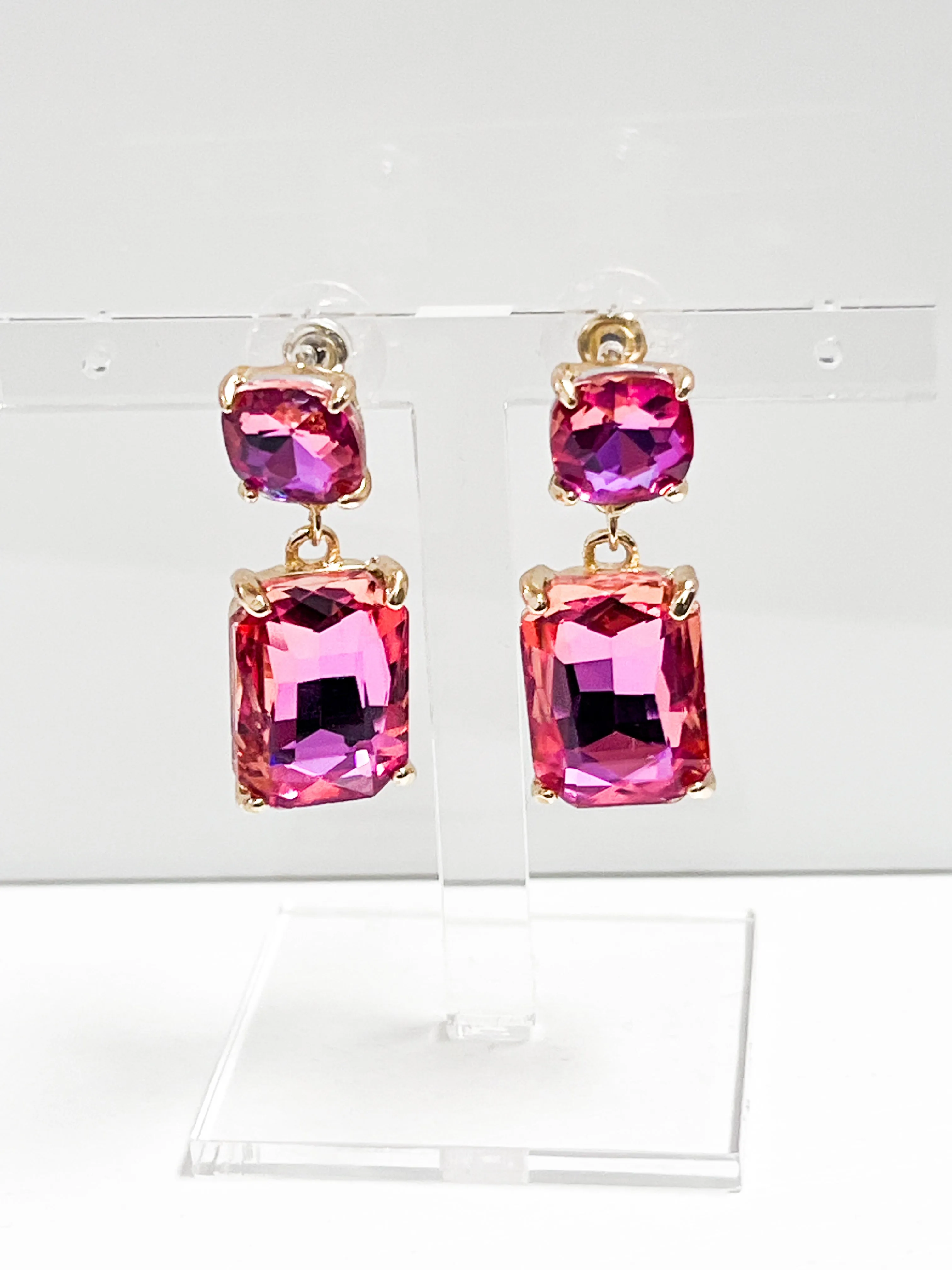 Shirley - Rhinestone Statement Earrings (Pink)