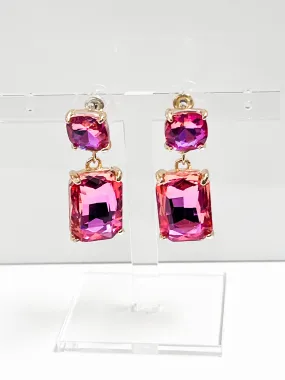 Shirley - Rhinestone Statement Earrings (Pink)