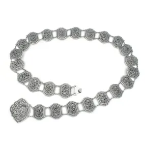 Silver Embossed Filigree Chain Link Belt with Accent Buckle
