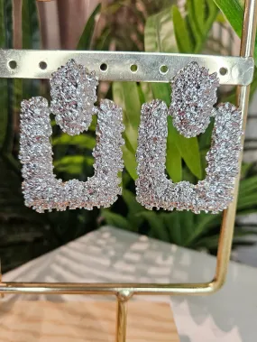 Silver embossed square earrings