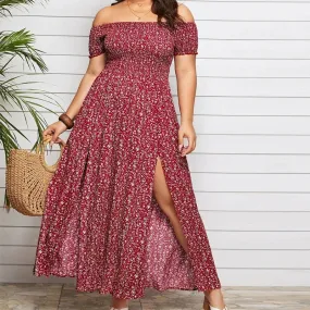 Summer Women's Boho Floral Print Off Shoulder A Line Dress XXXL 4XL