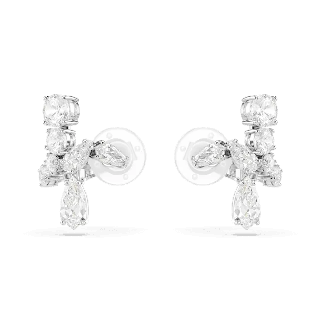 Swarovski Matrix. Mixed Cuts Clip On Earrings, Rhodium Plated