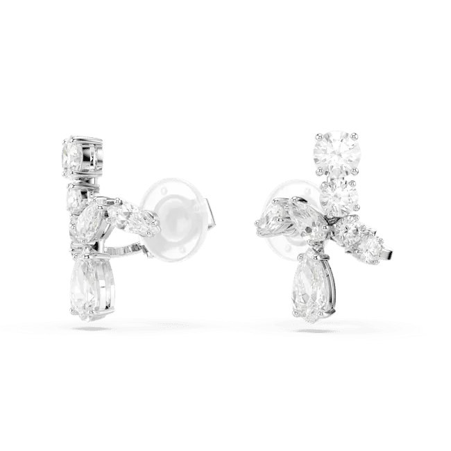Swarovski Matrix. Mixed Cuts Clip On Earrings, Rhodium Plated
