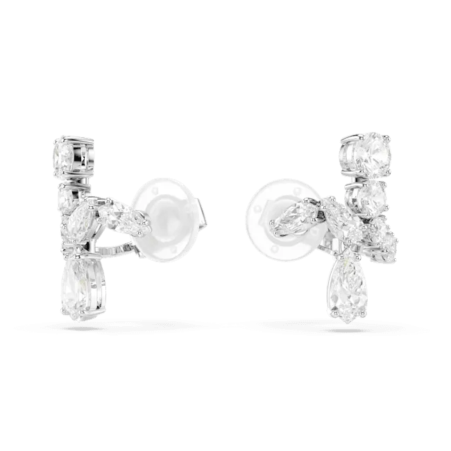 Swarovski Matrix. Mixed Cuts Clip On Earrings, Rhodium Plated