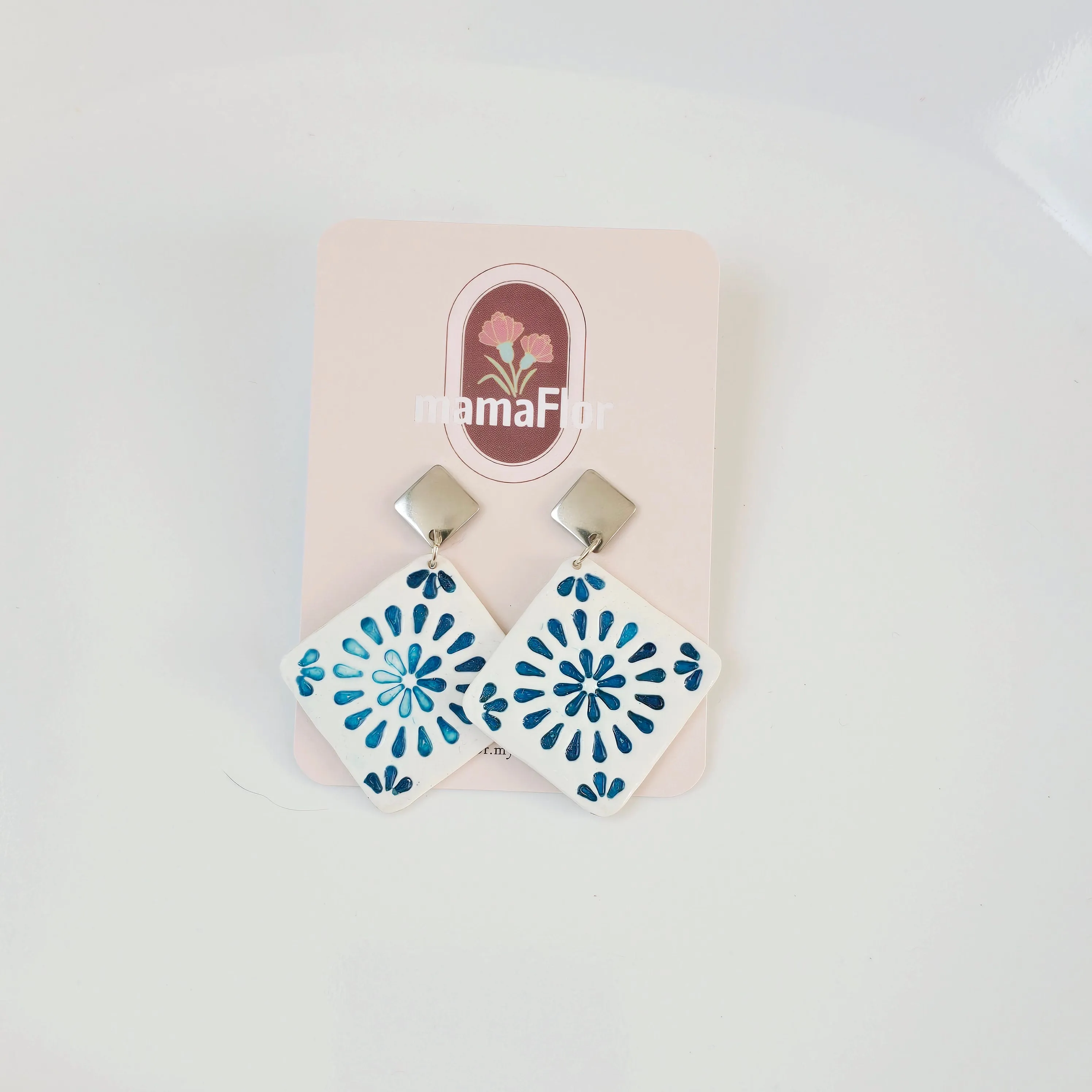 Talavera Tile Earrings with blue burst