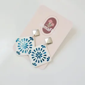 Talavera Tile Earrings with blue burst