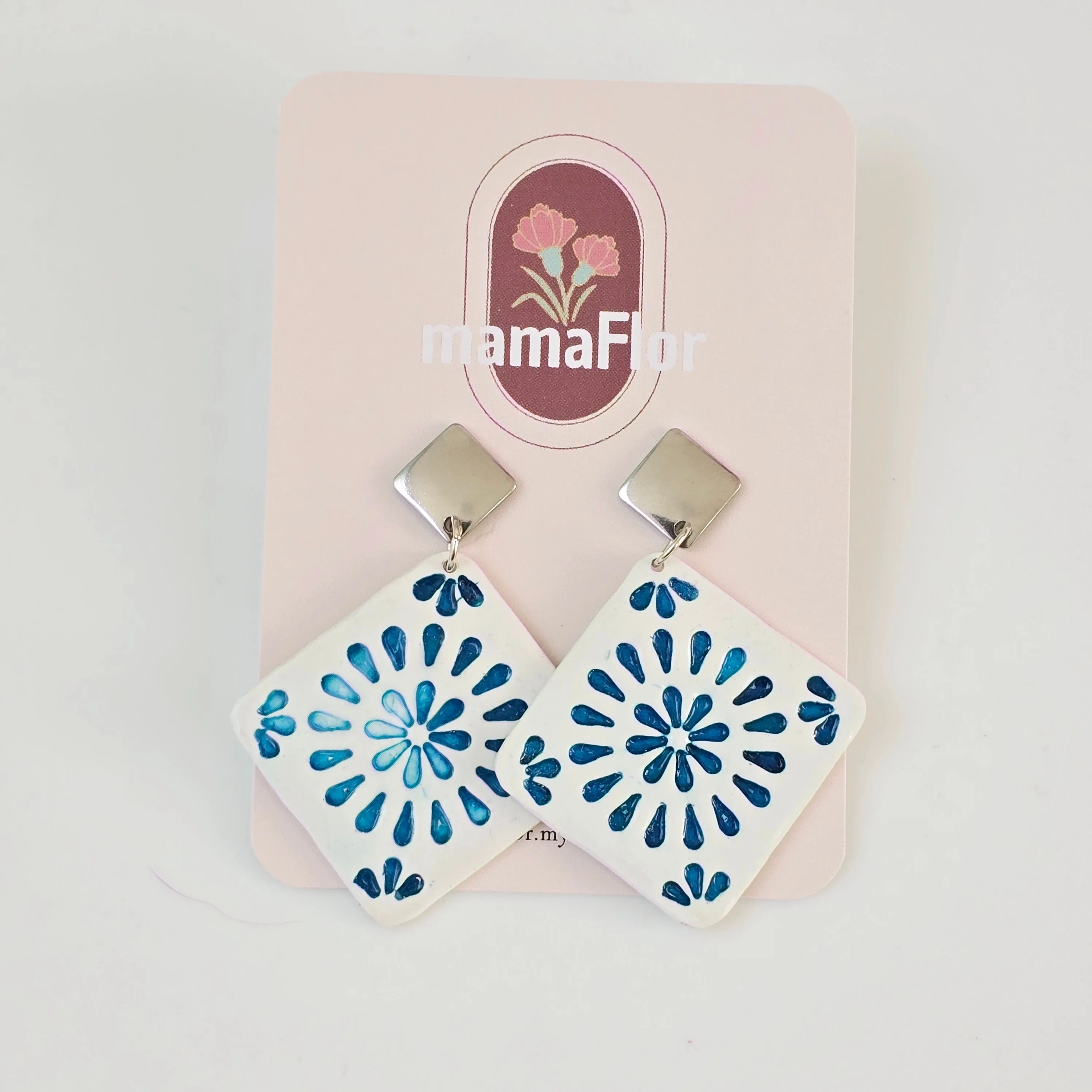 Talavera Tile Earrings with blue burst