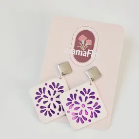 Talavera Tile Earrings with purple floral