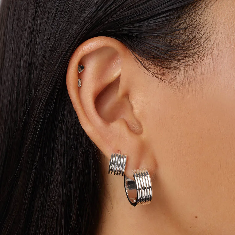 Textured Hoop Earrings in Silver