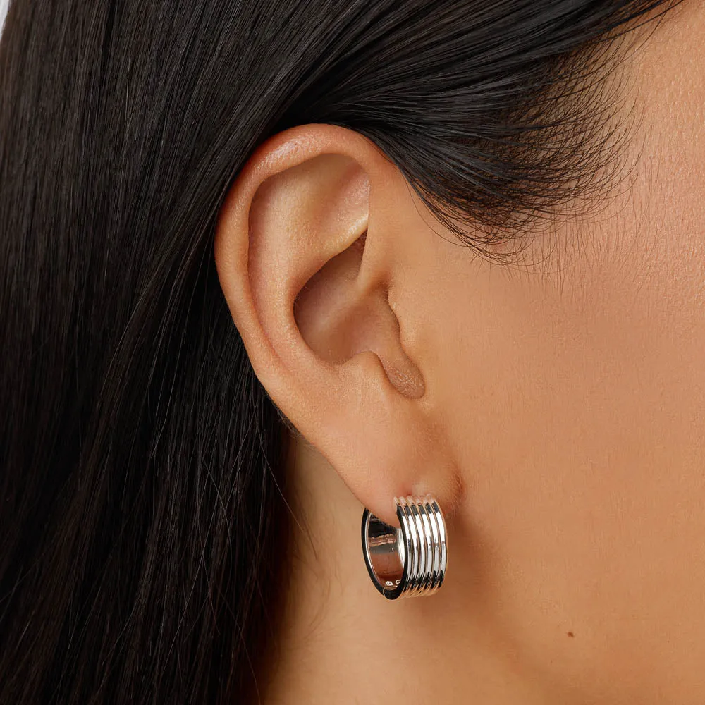 Textured Hoop Earrings in Silver
