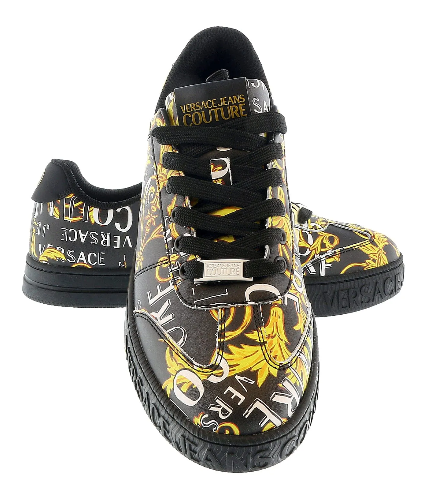 Versace Jeans Couture Black Gold Baroque Print Fashion Everyday Sneakers-