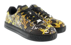 Versace Jeans Couture Black Gold Baroque Print Fashion Everyday Sneakers-