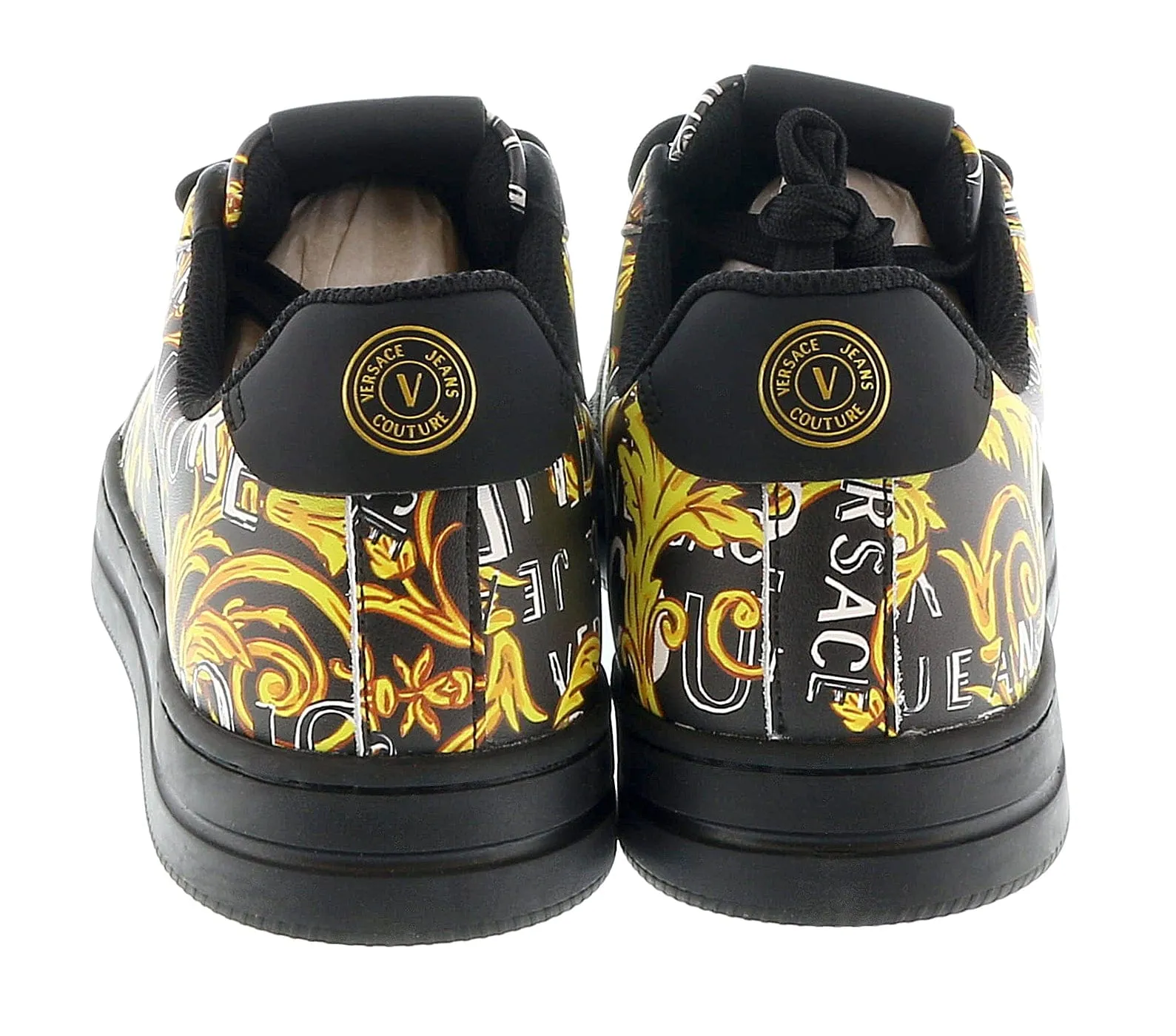 Versace Jeans Couture Black Gold Baroque Print Fashion Everyday Sneakers-