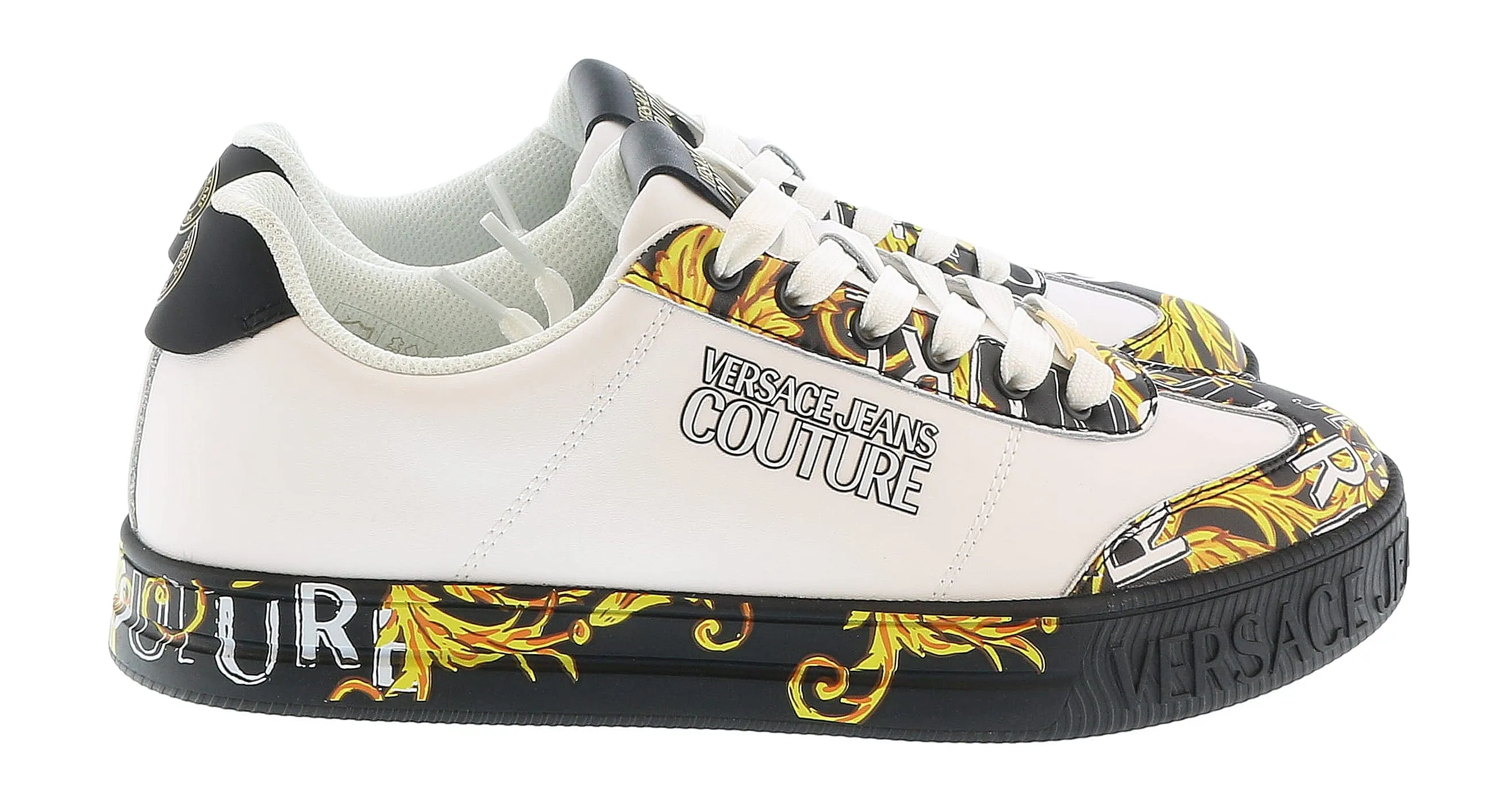 Versace Jeans Couture White Gold Signature Sole Fashion Everyday Sneakers-