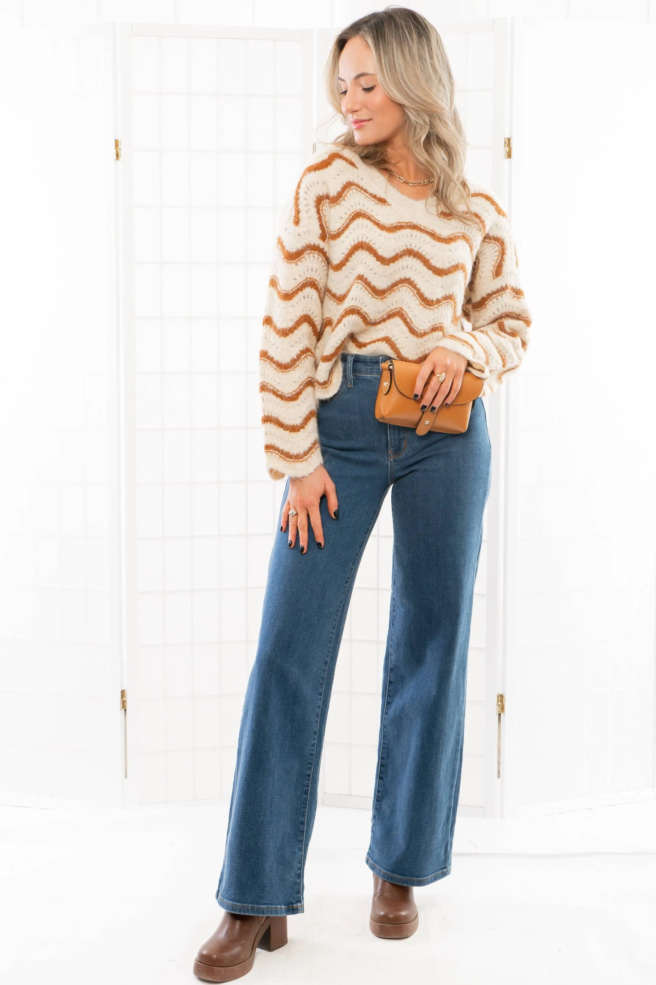 Vintage Waves Cinnamon Brown Knit Sweater