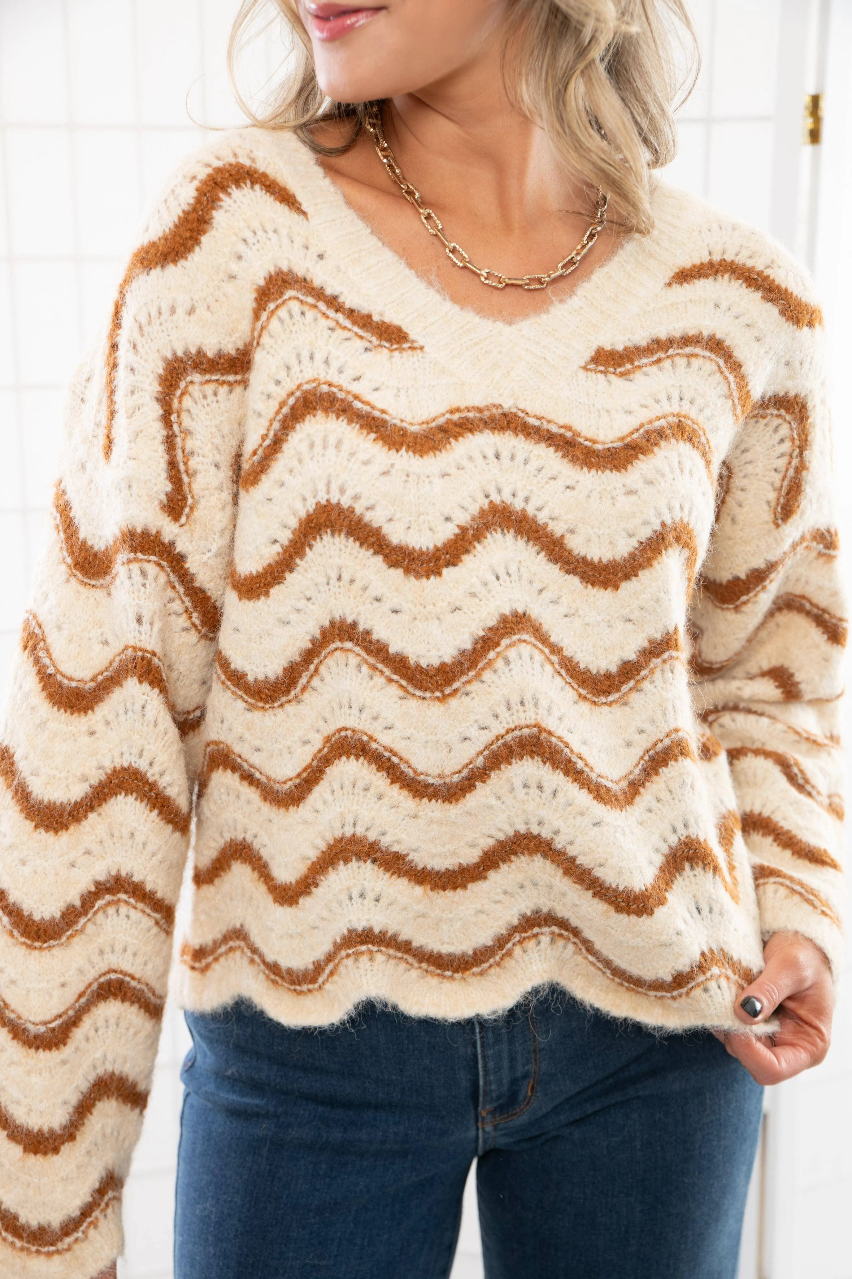 Vintage Waves Cinnamon Brown Knit Sweater