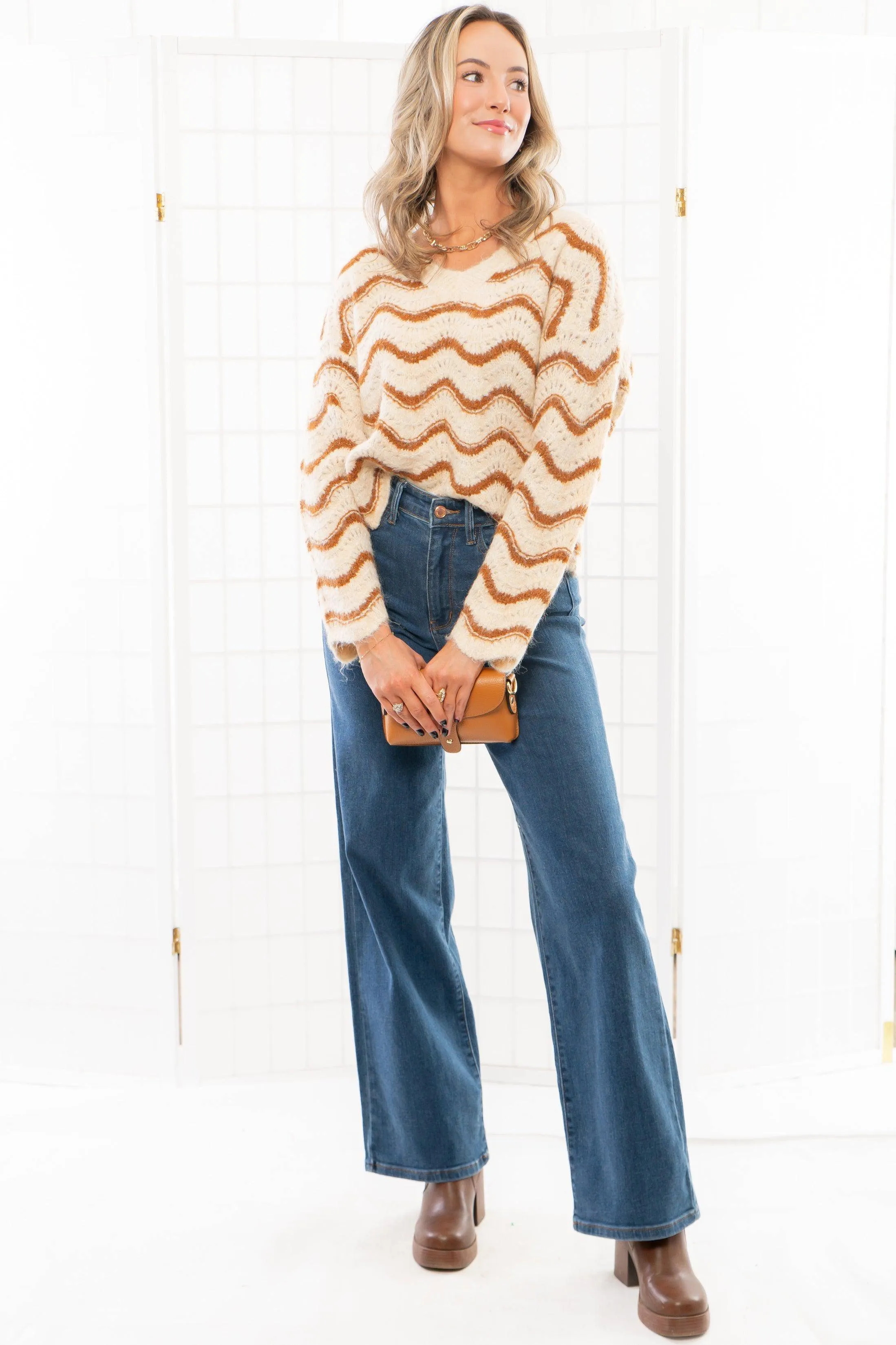 Vintage Waves Cinnamon Brown Knit Sweater