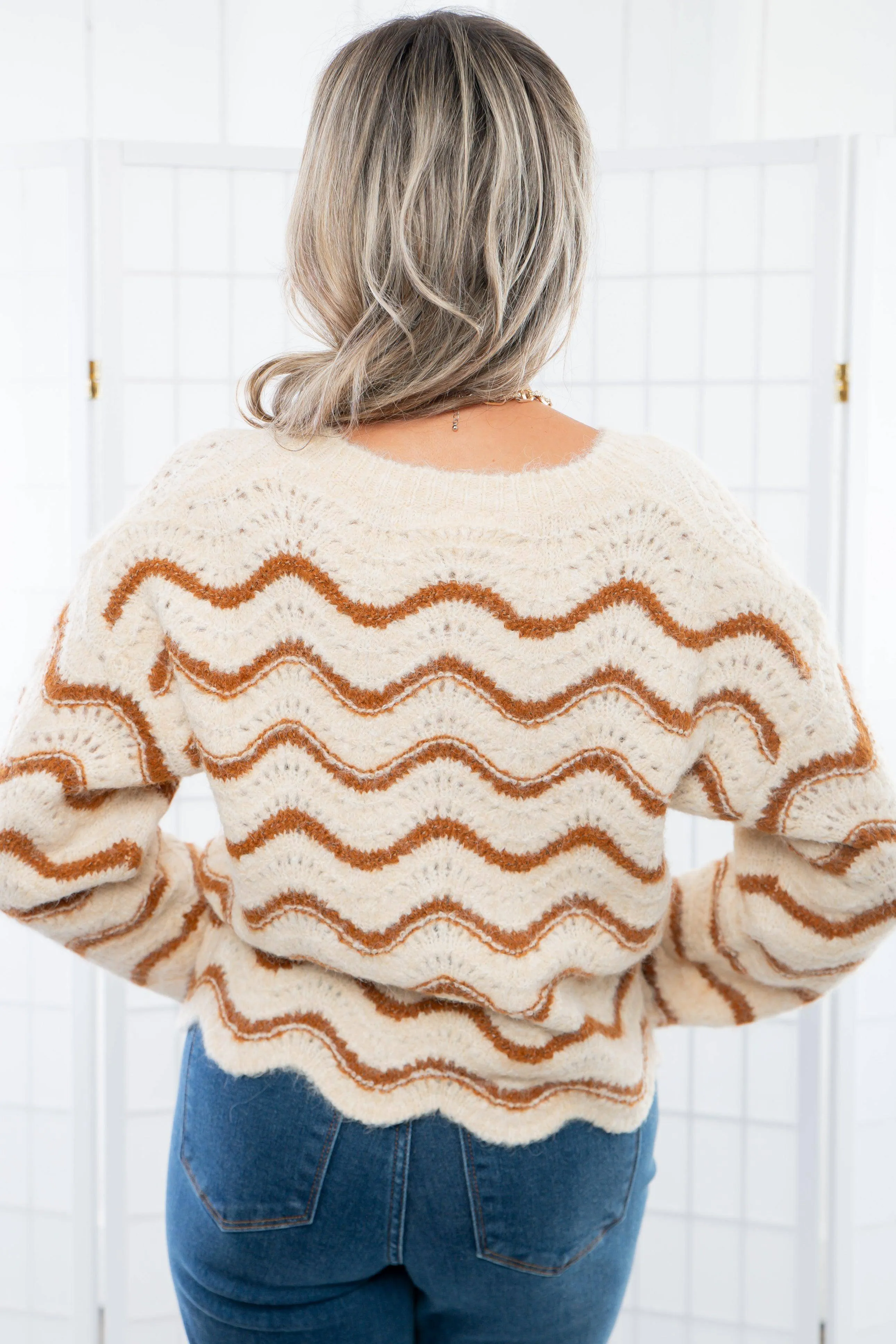 Vintage Waves Cinnamon Brown Knit Sweater