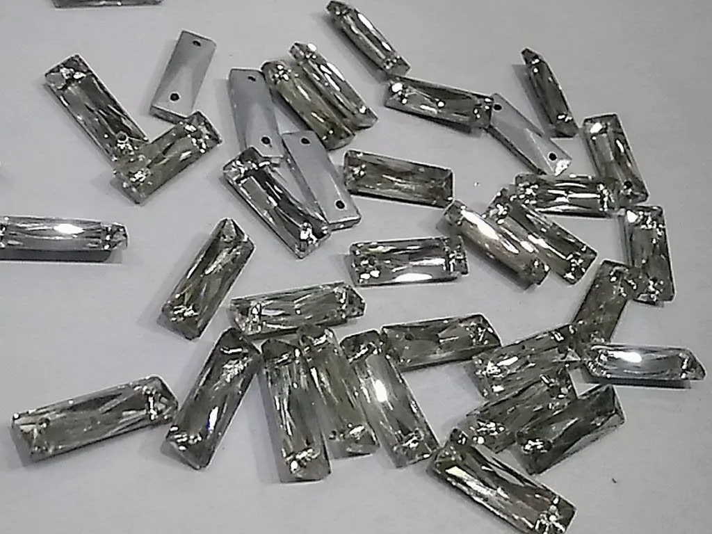 White Transparent Rectangular Stick Glass Stones with Pointed Back (10x30 mm)