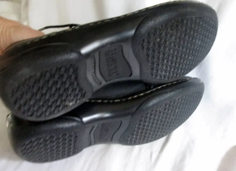 Womens BORN Hand Crafted Leather Lace Up Loafer Comfort Walking Shoes BLACK 7.5